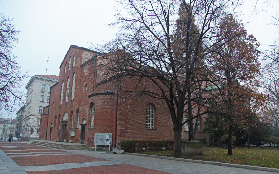 from southwest corner the Basilica of Hagia Sophia in Sofia Bulgaria